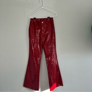 Red Faux Crocodile Flare Pants